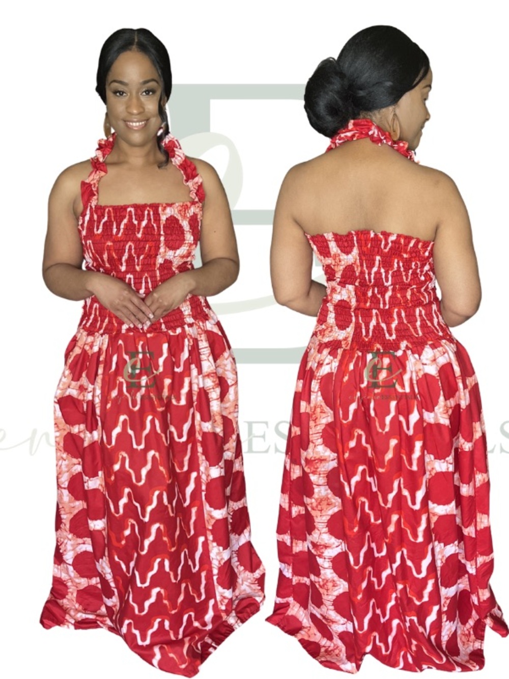 Red Smocked Halter Long Maxi Dress | One Size (S–XXL)